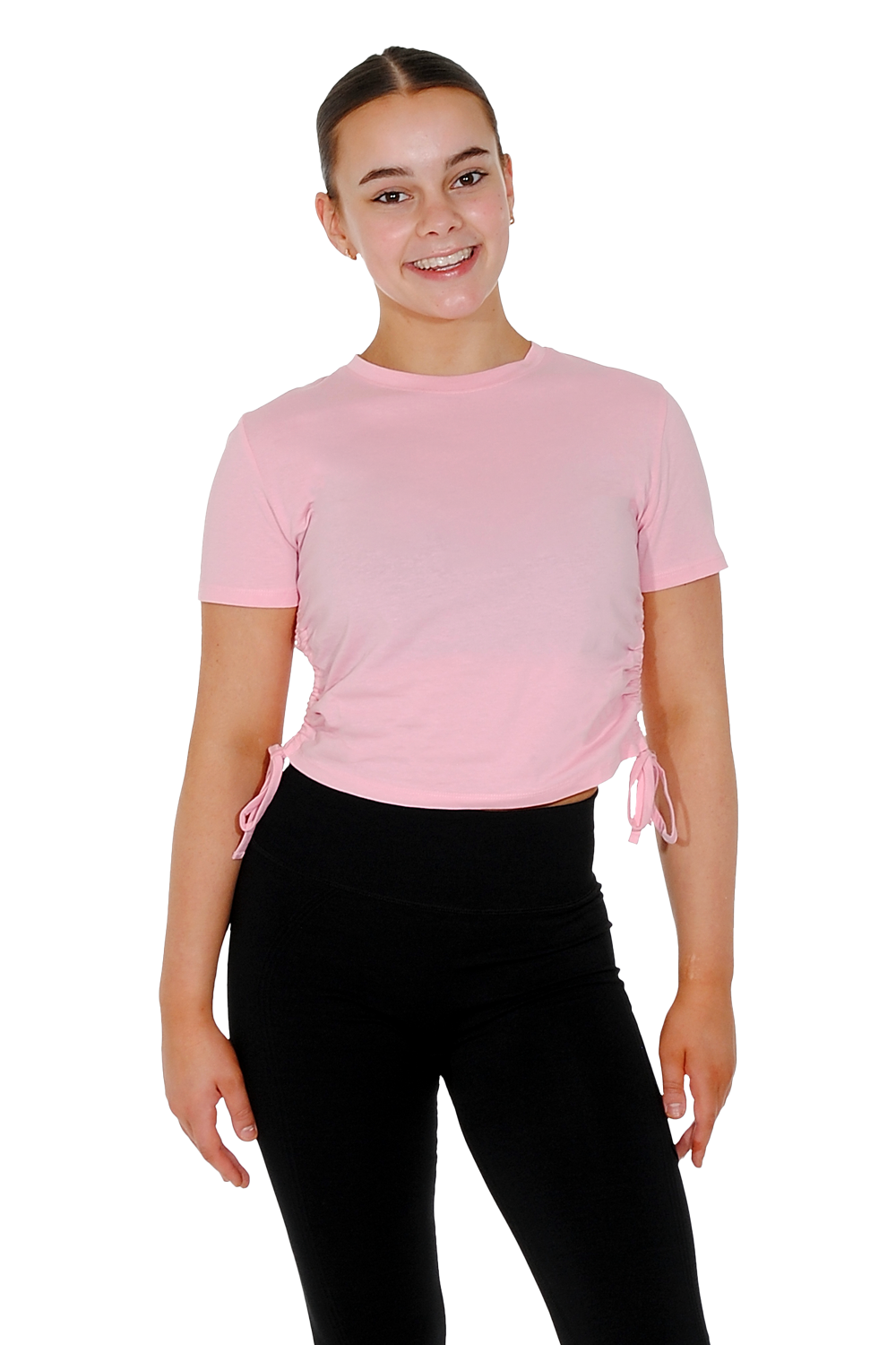 Kurzärmliges, gerüschtes Crop-Top aus TriDri®-Baumwolle